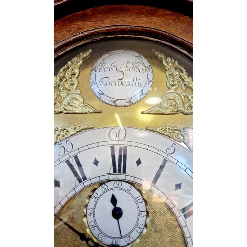 127 - Oak long case clock with brass face and eight-day movement by Jo Kirkwood