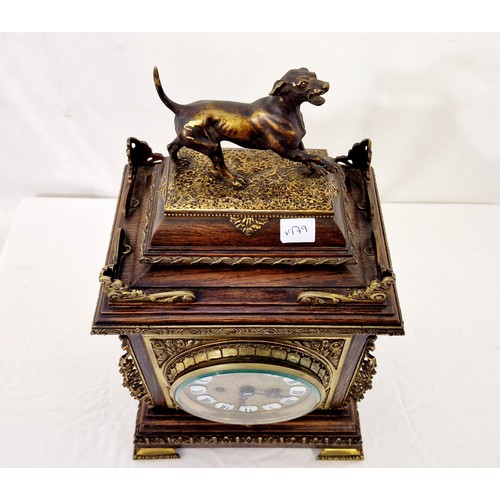 128 - Bracket clock by JW Benson of London 8692 with ormolu mounts, surmounted by a dog approx. 48cm tall,... 