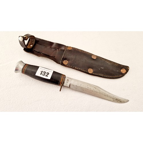 132 - A British Paratroopers knife Milbro Kampa Sheffield in leather sheath