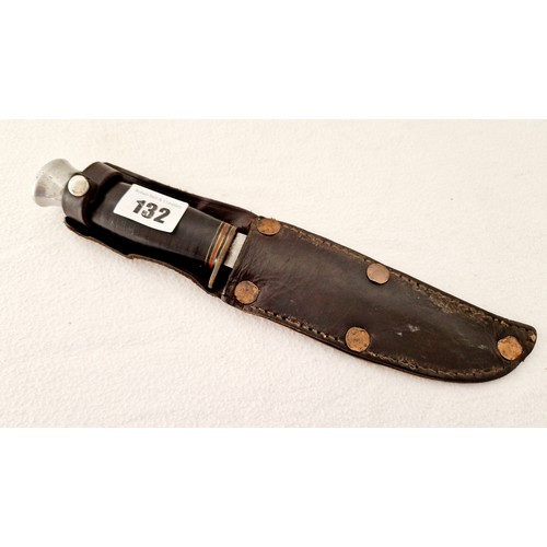 132 - A British Paratroopers knife Milbro Kampa Sheffield in leather sheath