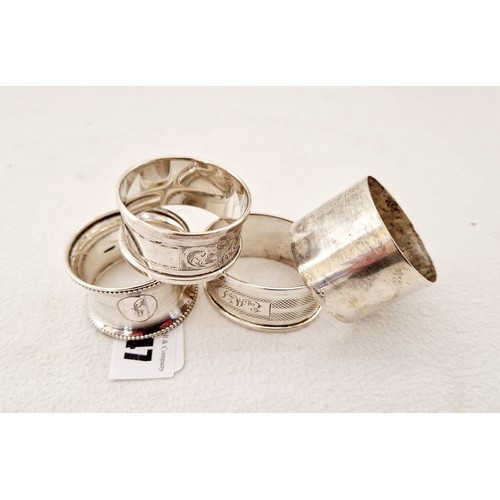 147 - Four silver napkin rings, various dates and assay c. 2.16 ozs