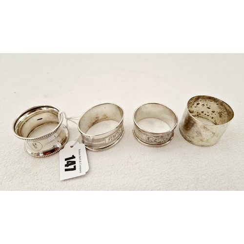 147 - Four silver napkin rings, various dates and assay c. 2.16 ozs