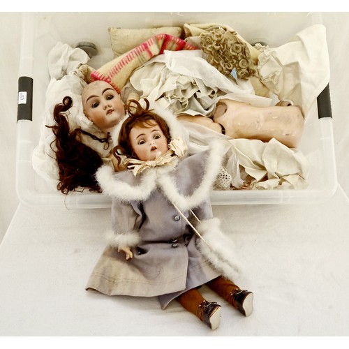 172 - Armand Marseille bisque headed girl doll with sleeping eyes in Victorian costume and various doll pa... 