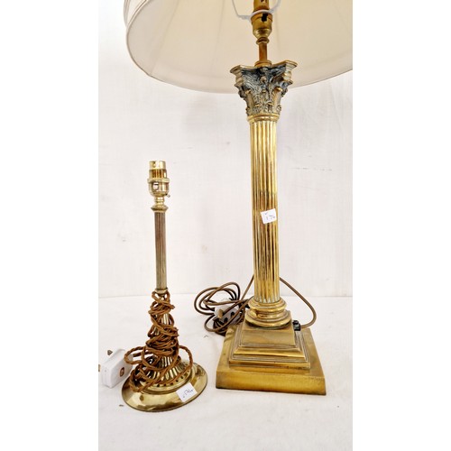 199 - Corinthian column brass table lamp and another fluted column table lamp