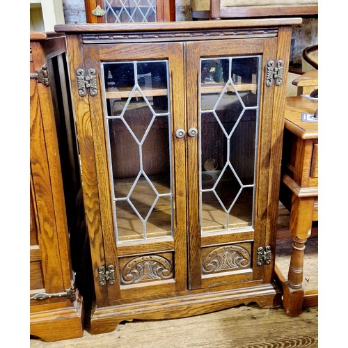 263 - Old Charm oak hi-fi cabinet with leaded glazed doors