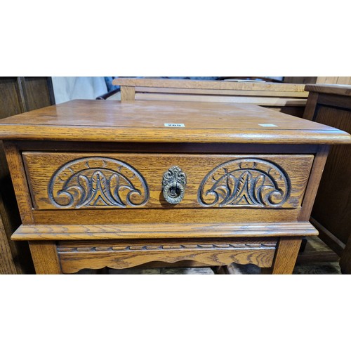 265 - Old Charm oak rectangular side table with single carved front drawer on turned legs