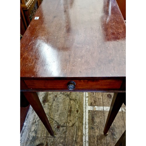 271 - Edwardian mahogany Pembroke table with single drawer and corresponding dummy on tapering legs to bra... 