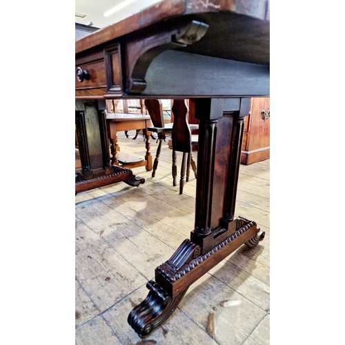 277 - Victorian mahogany rectangular centre table with 2 frieze drawers and 2 corresponding dummy drawers ... 