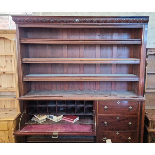 281 - Edwardian mahogany secretaire with upper shelves, drawers and fall front with fitted interior