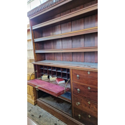 281 - Edwardian mahogany secretaire with upper shelves, drawers and fall front with fitted interior