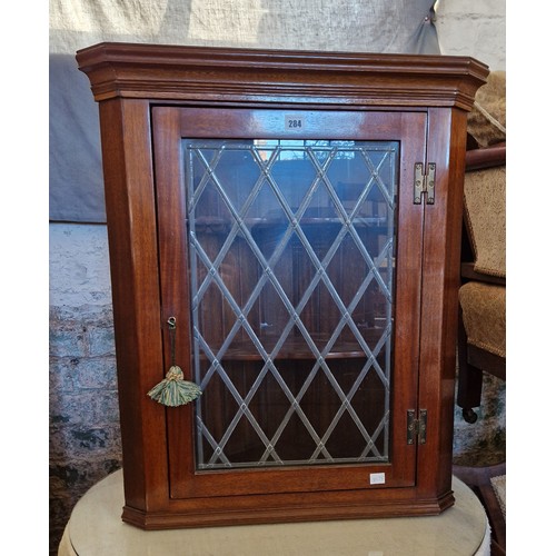 284 - Early 20th century wall hanging mahogany corner cabinet with glazed door