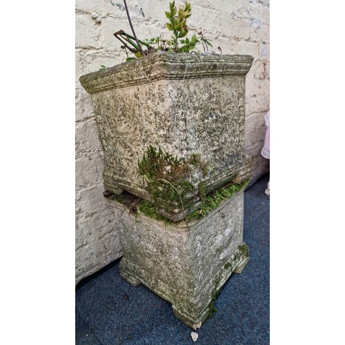 292 - Pair of square simulated square planters with urn detail
