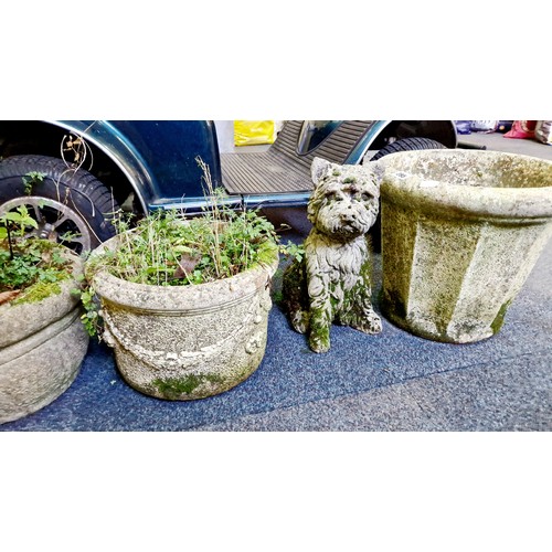 295 - 3 simulated planters and terrier figure