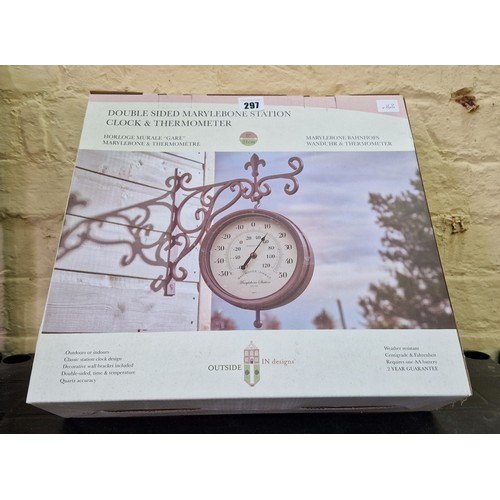 297 - Boxed Marlborough station clock and thermometer