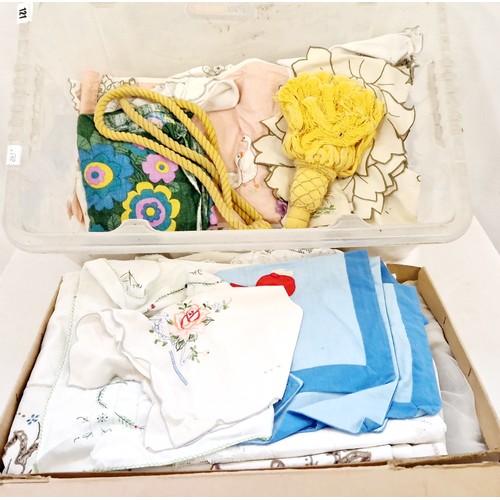 121 - Box of embroidered table linen etc
