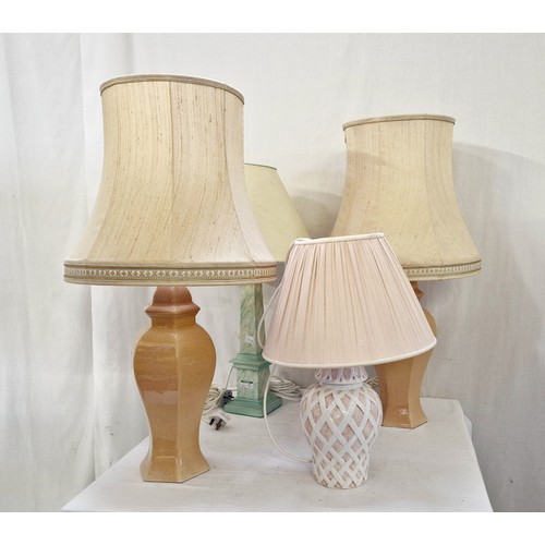 190 - Pair of ceramic table lamps, modern obelisk lamp and another ceramic table lamp