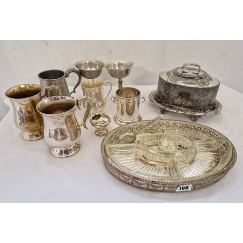 108 - Qty of EPNS tankards and tableware