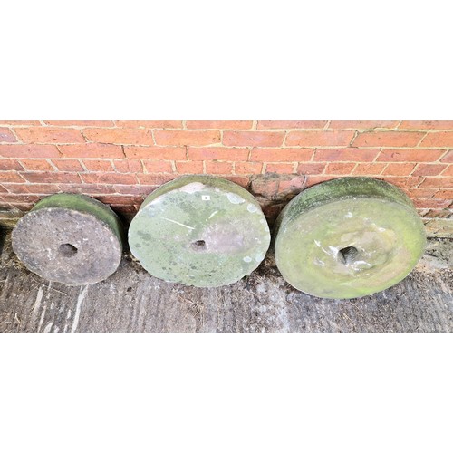 3 - 3 large sandstone grindstones, largest approx. 60cm in diameter