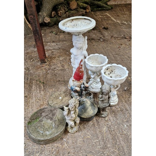 46 - Plastic bird baths, simulated stone stepping stones etc