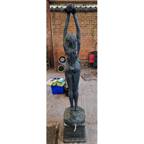 64 - Plastic Art Deco female nude fountain on concrete plinth approx. 200cm tall including plinth