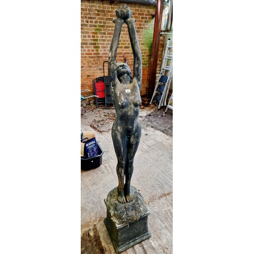 64 - Plastic Art Deco female nude fountain on concrete plinth approx. 200cm tall including plinth