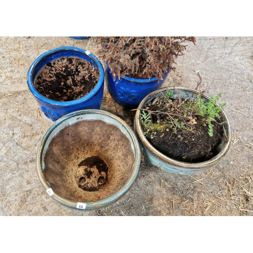 66 - Two pairs of coloured glazed terracotta planters