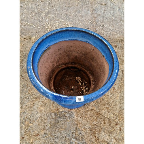 67 - Large blue glazed terracotta planter