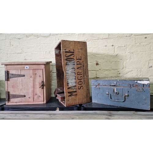 85 - Vintage pine wall box, tool box, wine crate etc