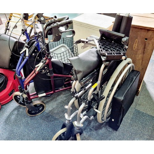 91 - Three mobility aids, 2 walkers and a wheelchair