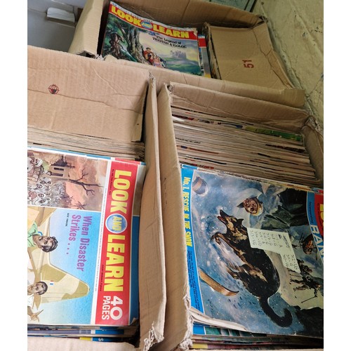 99 - Three boxes containing 470 plus copies of Look and Learn, including issue No 77.  Issues 232-299, 31... 