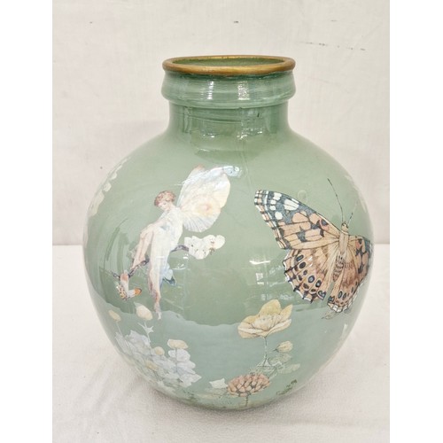 163 - Decoupage large butterfly vase under glass