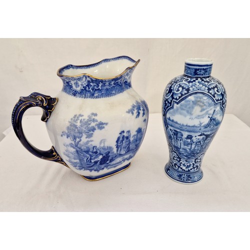 174 - Doulton Watteau blue and white water jug and Delph baluster form vase