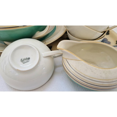 180 - Edelstein six service tea set in green and cream