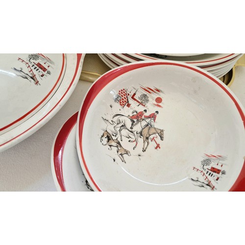 182 - Quantity of Barratts Delphatic china red and white hunting dinner ware