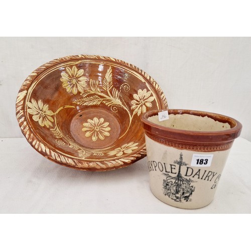 183 - Maypole Dairy Co. Glazed Earthenware One-Handled Butter Crock and a terracotta pancheon