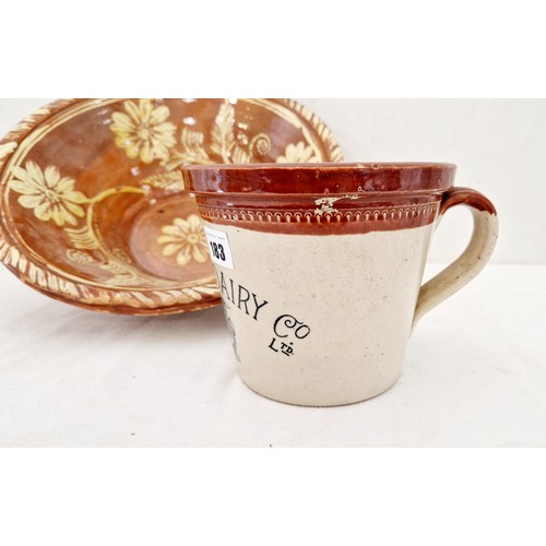 183 - Maypole Dairy Co. Glazed Earthenware One-Handled Butter Crock and a terracotta pancheon