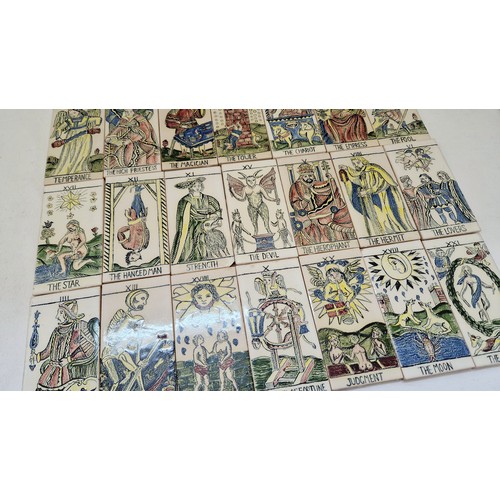 186 - Collection of 22 ceramic tiles depicting the tarot major arcana