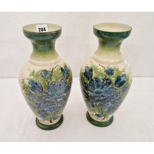 204 - Pair of painted floral glass vases