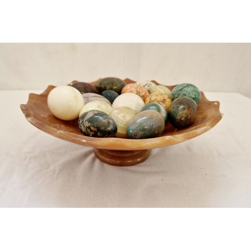 205 - Onyx comport with agate, onyx and crystal eggs