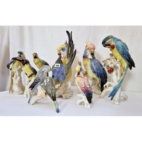 150 - Collection of nine Karl Ens porcelain exotic bird figurines, ranging from 19cm - 38cm tall