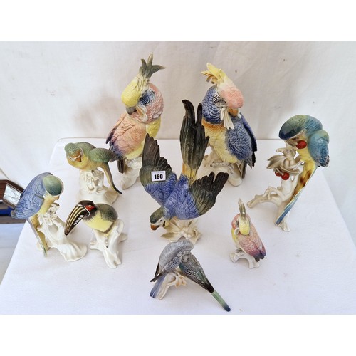 150 - Collection of nine Karl Ens porcelain exotic bird figurines, ranging from 19cm - 38cm tall