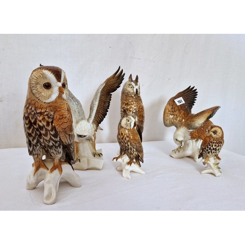 151 - Collection of six Karl Ens porcelain Birds of Prey figurines ranging from 13cm - 30cm tall