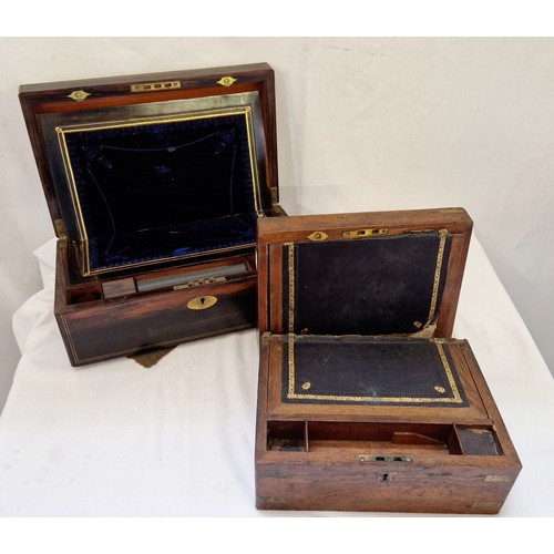 232 - Two Victorian, rosewood and mahogany writing boxes, one with brass inlay monogrammed EAE, various da... 