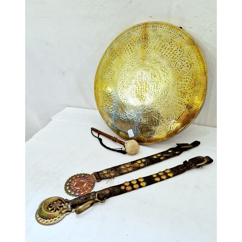 Brass ware comprising brass gong and two leather martingales