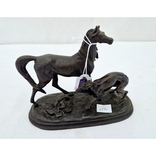 244 - Small spelter figure of a horse and greyhound approx. 16 cm tall