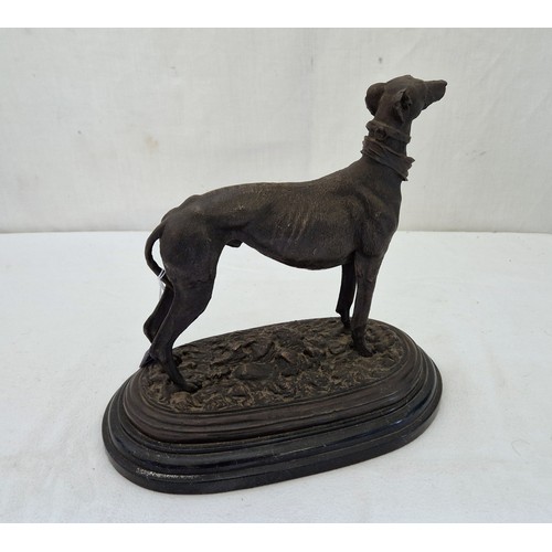 246 - Bronze figure of a greyhound on slate plinth approx. 29cm tall