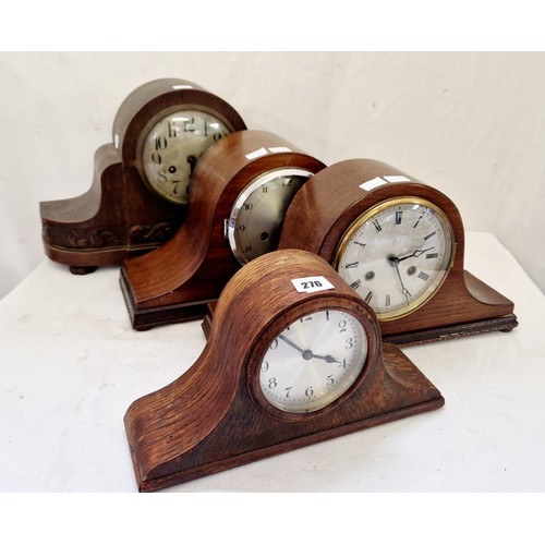 276 - Four various early 20th century oak cased mantel clocks