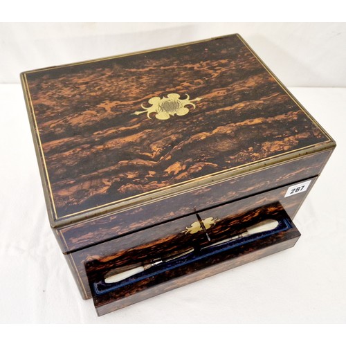 287 - A Victorian brass bound and coramandel vanity case, by I.J. Mechi 112 Regent Street London, fully fi... 