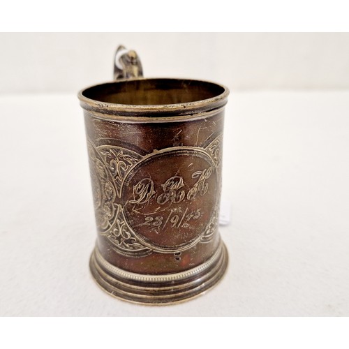 320 - A Birmingham 1948 silver christening tankard, with etched foliate decoration inscribed DRH 23/09/45 ... 