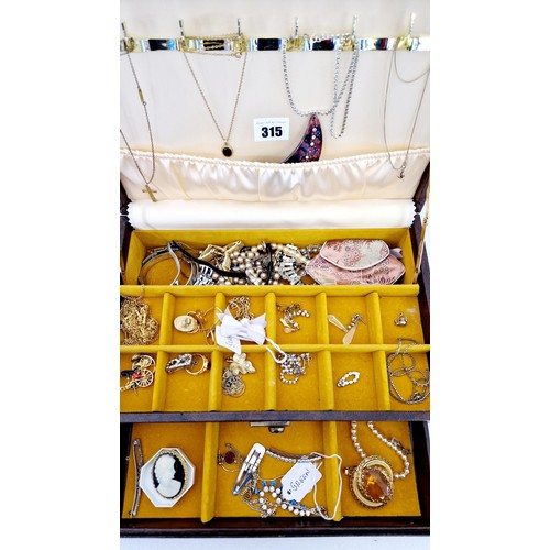 315 - Jewellery box and costume jewellery